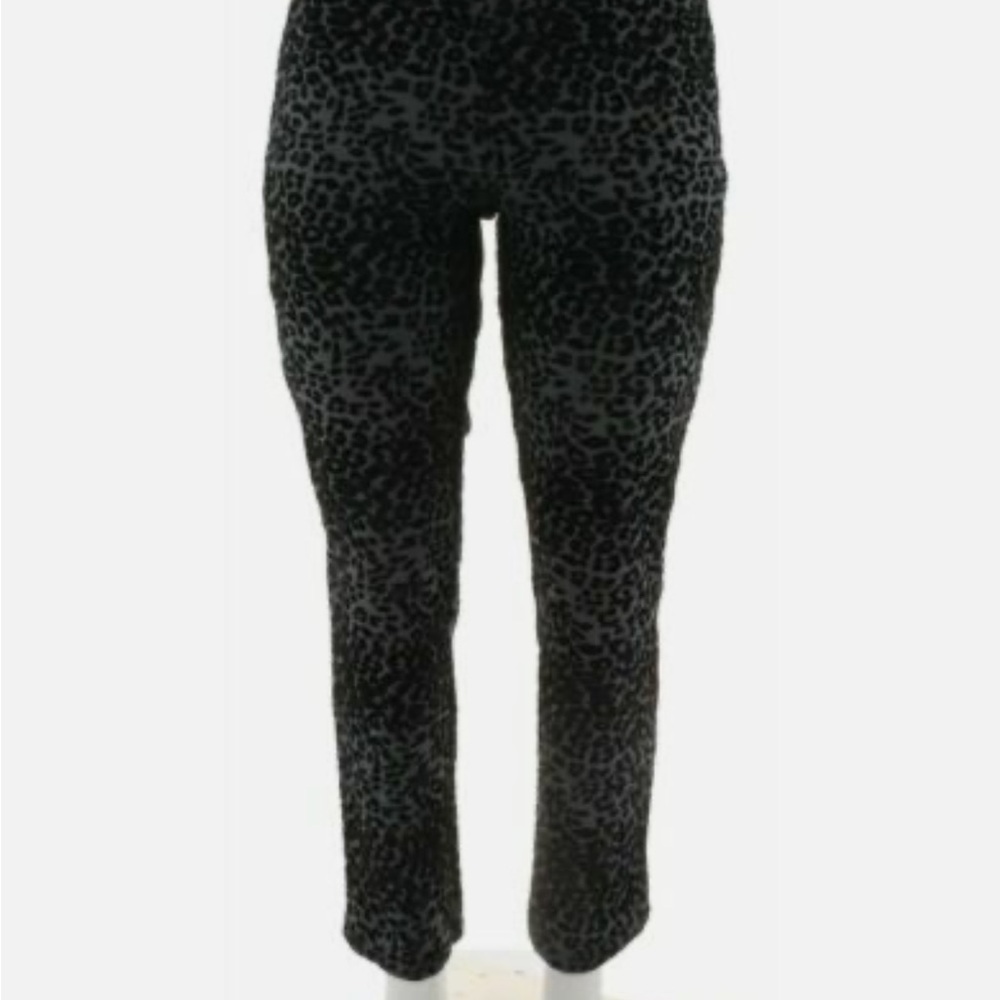 Women with Control Leopard Flocked Ponte Knit Slim Leg Pant-Gunmetal-Sma-A284100